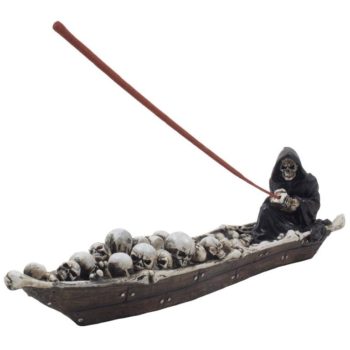 12" Grim Reaper in Fishing Boat of Skulls Incense Holder