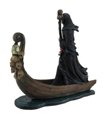 Veronese Resin Statues Charon Ferryman Of The Dead Propelling Boat Statue W/Led Lantern 10 X 10 X 4 Inches Black - Image 4
