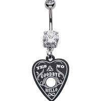 Black CZ Heart Ouija Dangle Belly Ring - 14 Gauge