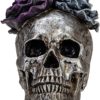 Halloween Skull Statues Home Decor Day of Dead Purple Grey Rose Silver Skull Resin Figurine Flower Skull Decor 7.25" L