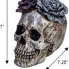 Halloween Skull Statues Home Decor Day of Dead Purple Grey Rose Silver Skull Resin Figurine Flower Skull Decor 7.25" L