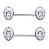 White Jason Voorhees Mask Nipple Barbells 14 Gauge - Friday the 13th