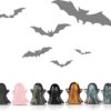 Artistone 1.7" Black Obsidian Halloween Crystal Ghost Figurine Statue,Hand Carved Gemstone Reiki Healing Stone Ornament Carnival Party Decor Pocket Ghost