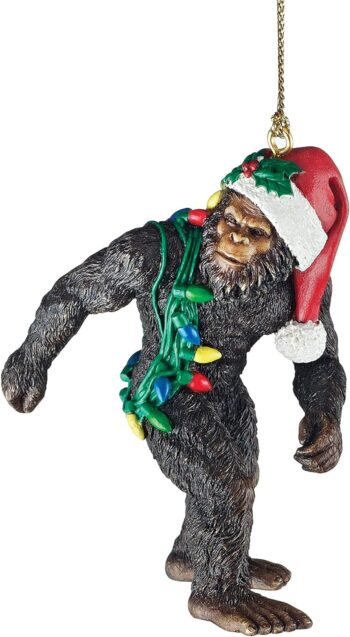 Design Toscano Bigfoot The Holiday Yeti with Santa Hat Funny Christmas Tree Ornament, 2 Inches Wide, 1 Inches Deep, 3 Inches High, Brown