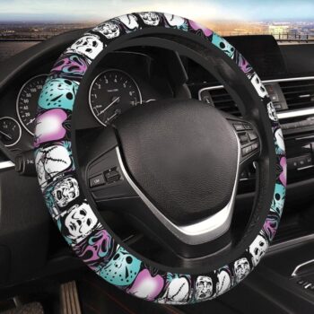 Halloween Horror Movie Ghost Face Steering Wheel Cover, Universal Thickened Anti-Slip Steering Wheel Protector, Anime Car Interior Decor Accessories for Women15 Inch