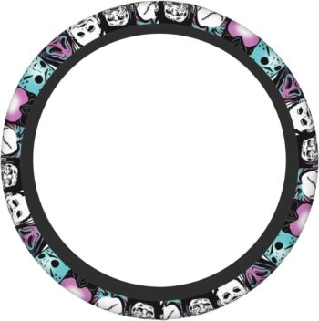 Halloween Horror Movie Ghost Face Steering Wheel Cover, Universal Thickened Anti-Slip Steering Wheel Protector, Anime Car Interior Decor Accessories for Women15 Inch