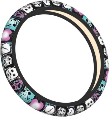 Halloween Horror Movie Ghost Face Steering Wheel Cover, Universal Thickened Anti-Slip Steering Wheel Protector, Anime Car Interior Decor Accessories for Women15 Inch