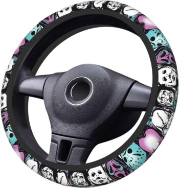 Halloween Horror Movie Ghost Face Steering Wheel Cover, Universal Thickened Anti-Slip Steering Wheel Protector, Anime Car Interior Decor Accessories for Women15 Inch