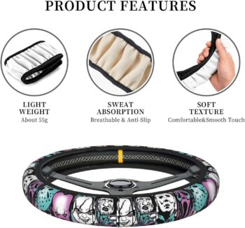 Halloween Horror Movie Ghost Face Steering Wheel Cover, Universal Thickened Anti-Slip Steering Wheel Protector, Anime Car Interior Decor Accessories for Women15 Inch