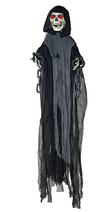 5 Ft. Animated Hanging Grim Reaper Skull with Shackles - FOREVER HALLOWEEN