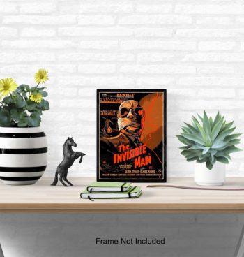 The Invisible Man - 8x10 Vintage Hollywood Horror Movie Poster Wall Art Print - Creepy Classic Scary Movie Home Decor Picture for Man Cave, Boys Bedroom, Teens Room - Gift for Men